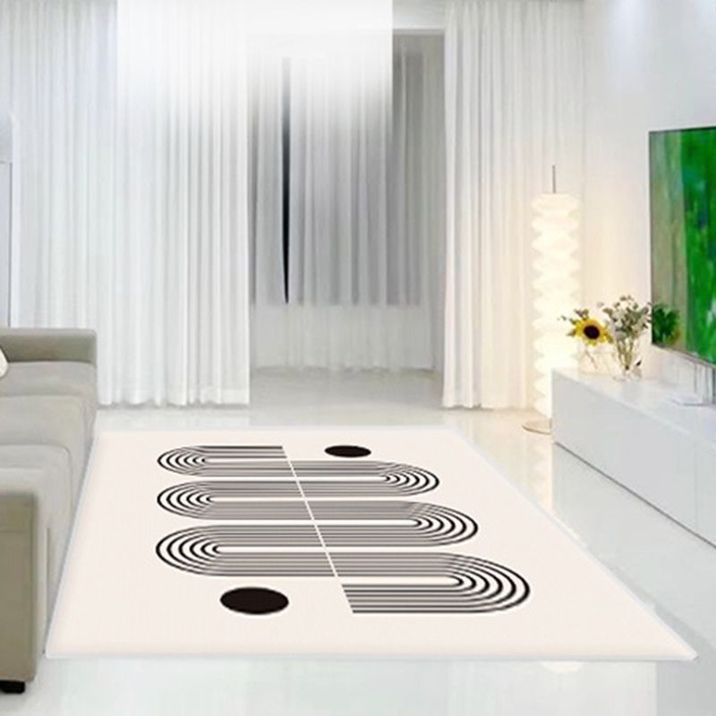 White Simple Rug Polyester Contemporary Carpet Non-Split Backing Area Rug for Indoor Room