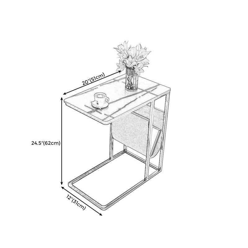 24.4" Tall Ironcraft C Side Table Rectangular Faux Marble Top End Table with Storage