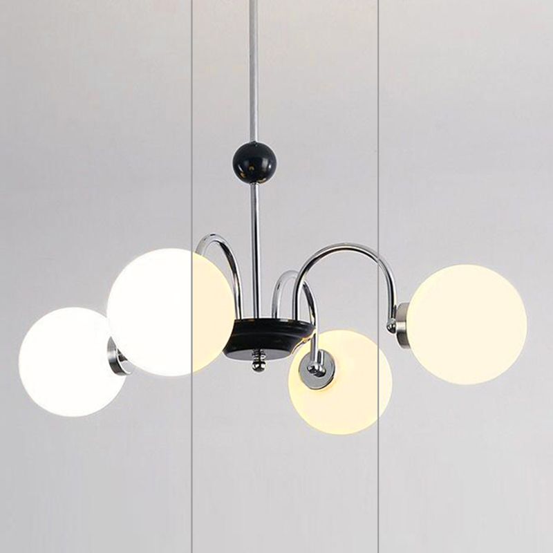 White Glass Suspension Light Modern Style Globe Shape Metal Chandelier Lighting