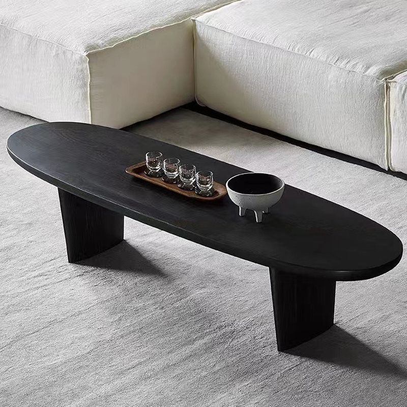 15"H Contemporary Coffee Table Solid Wood Black Single Cocktail Table
