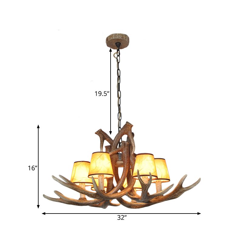 Harzweiß/brauner und gelb Kronleuchter Beleuchtungsgeweih 6 Lichter Traditionelle Anhängerlampe für Esszimmer mit/ohne Schatten