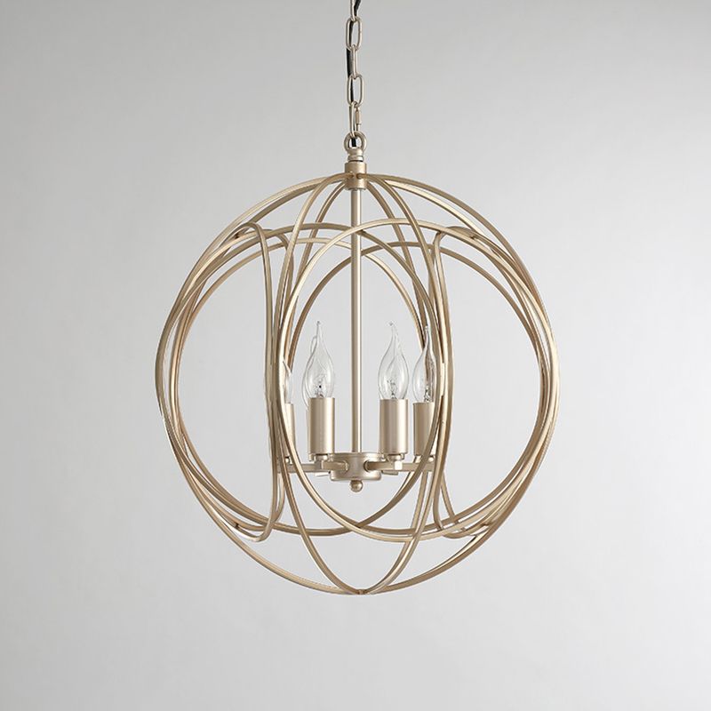 Chandelier suspendu en métal post-moderne Léger Gol Sphérique Cage Shade Plafond Chandelier pour salle à manger
