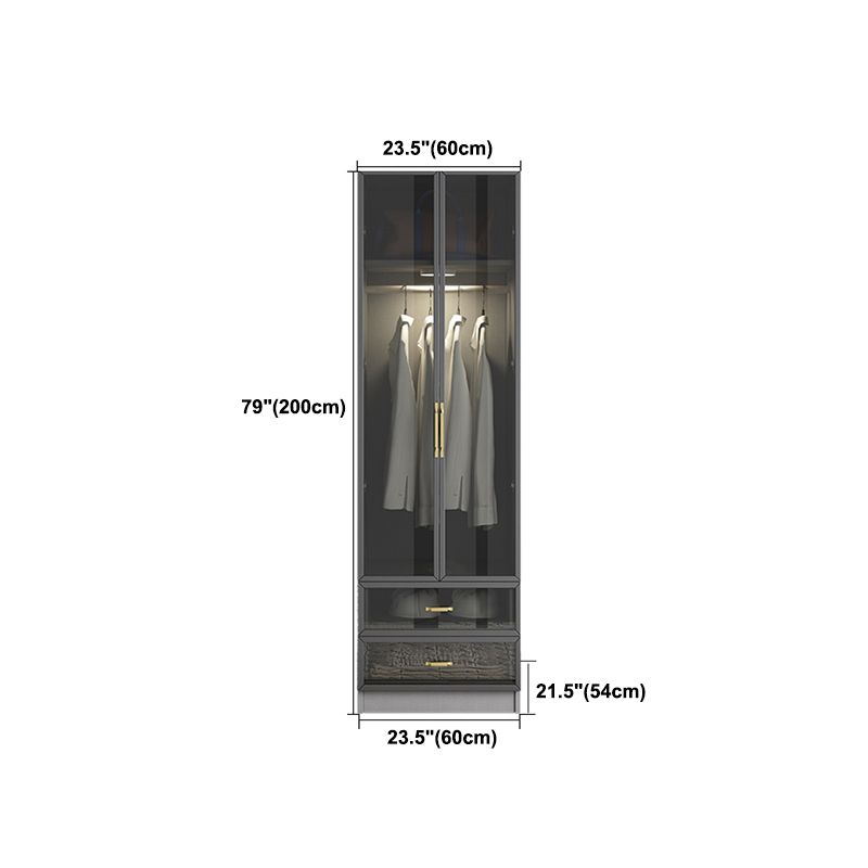 Contemporary Style Glass Wardrobe Grey Colour Wardrobe Closet