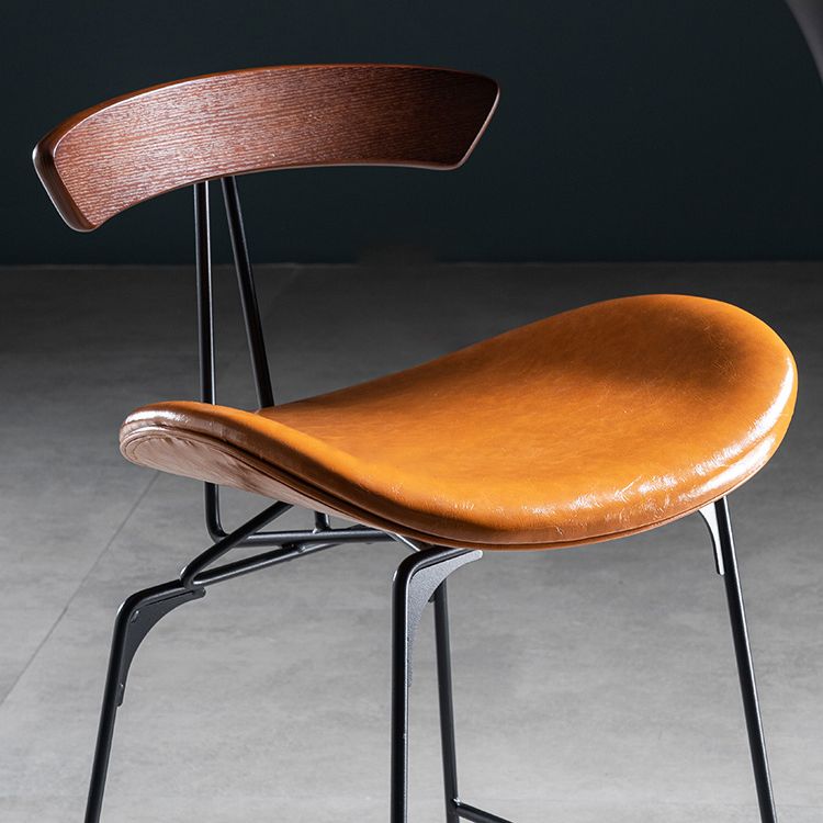 Industrial Leather Bristol Stool Matte Finish Footrest Low Back Barstool