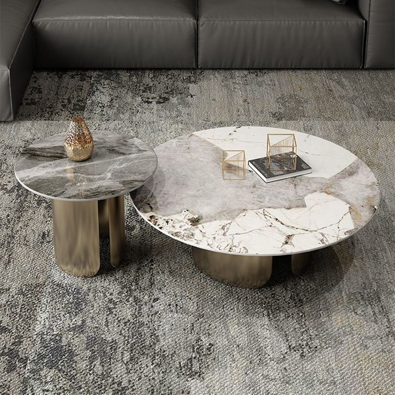 Round Coffee Table 3 Legs Slate Coffee Table Set with Metal Legs