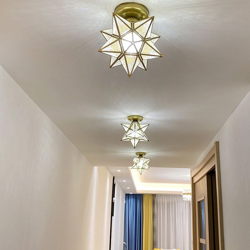 Glass Star Ceiling Mount Light Fixture Vintage Aisle Ceiling Lamp in Gold