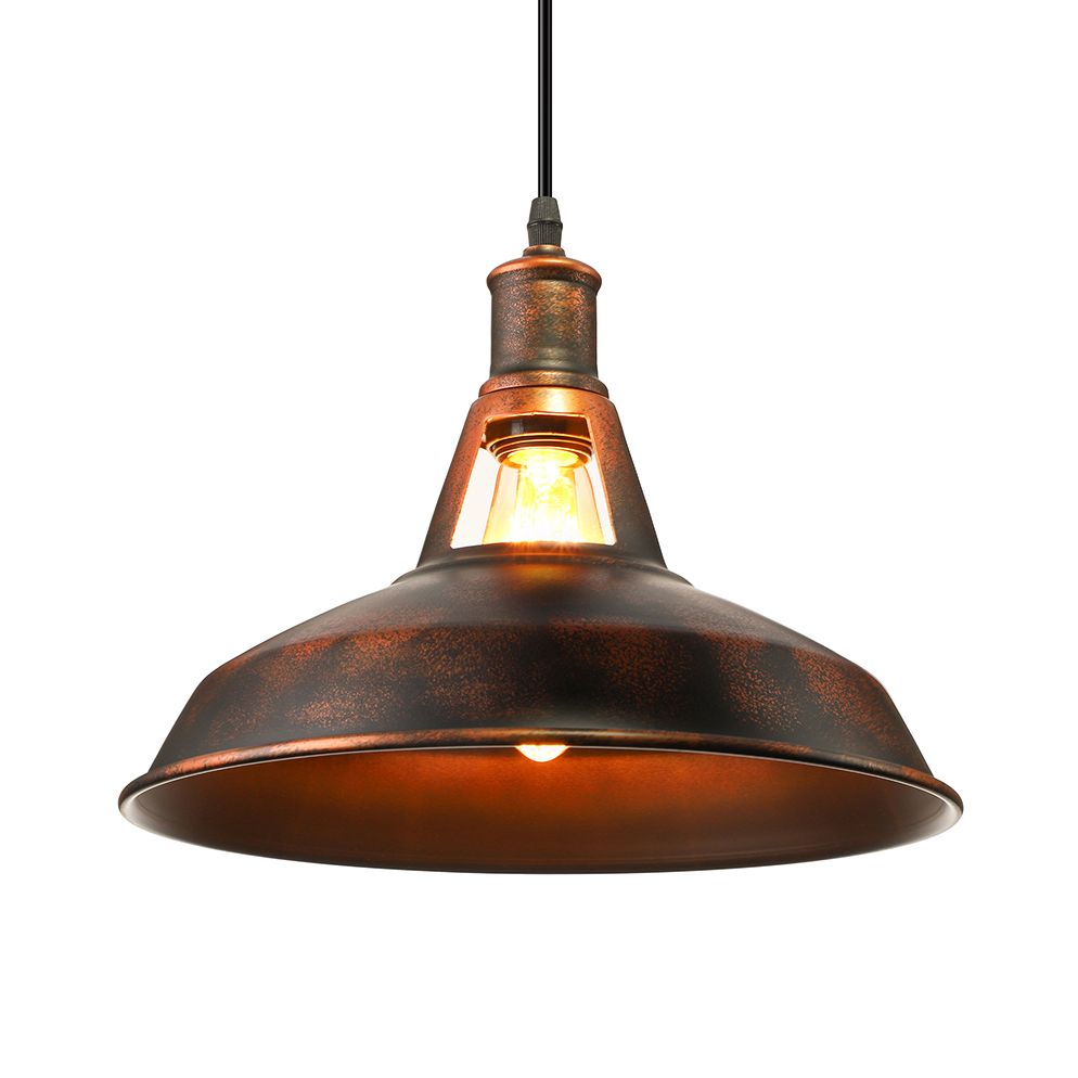 Metal Rust Pendant Light Fixture with Barn Shade 1 Bulb Rustic Style Hanging Lamp with Adjustable Cord, 10.5"/12"/15" Width
