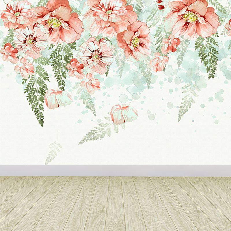 Blossoming Wall Paper Mural in Orange Modern Stylish Wall Covering for Accent Wall