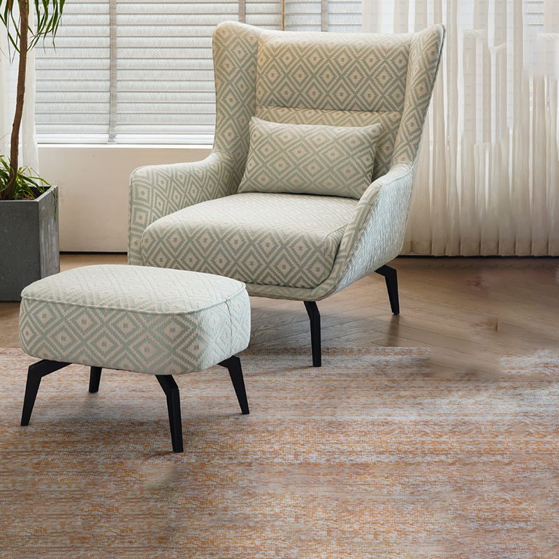 Fabric Lounge Chair Flared Arms Plaid Side Chair with Black Legs