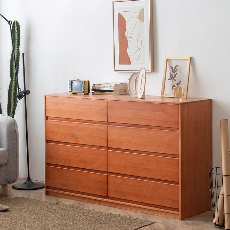 Contemporary Pine Wood Accent Chest with 8 Drawers Standard Chest