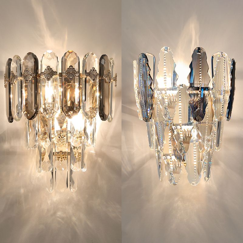Lampade a sconde di cristallo in stile moderno a strati multi -luci a strati di montaggio a parete trasparente