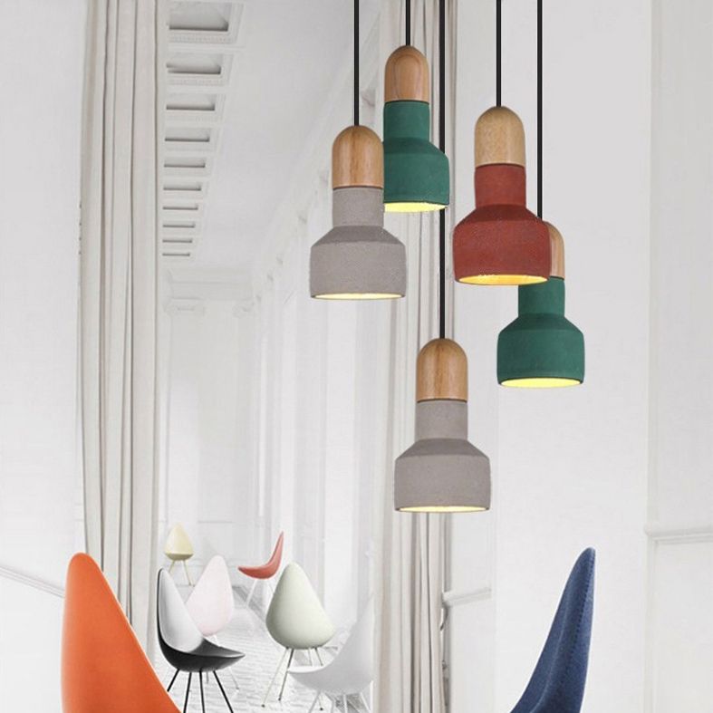 1-Light Creative Ciment Hanging Light Modern Simplicité Pendentif Pendant en bois pour les restaurants de bar