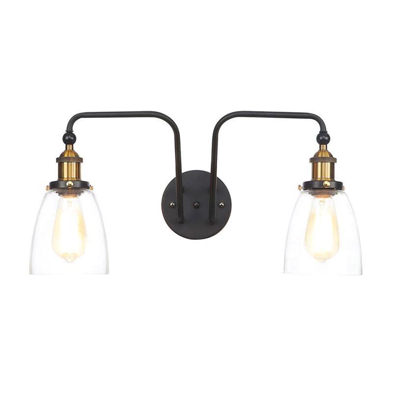 2 Lights Clear Glass Sconce Lamp Industrial Style Black Cone/Bowl Living Room Wall Lighting Idea