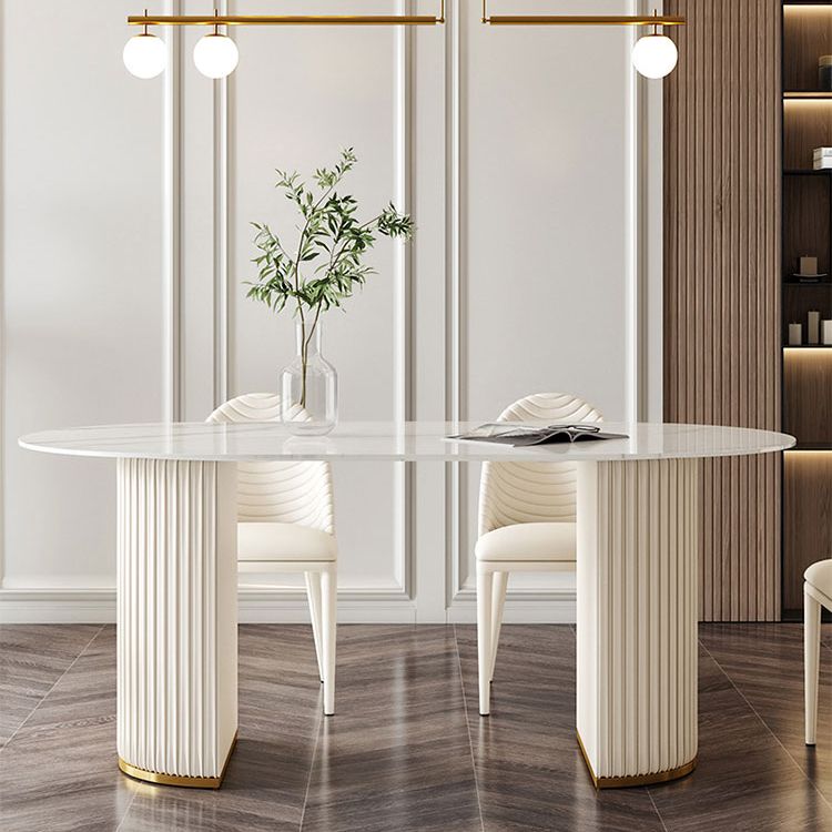 Stone Top Dining Table Oval Dining Table with Sled Base in White