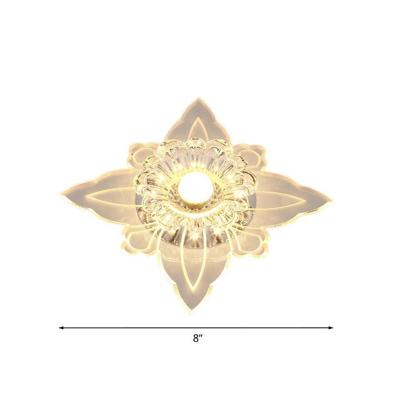 Plafonnier LED en cristal transparent à motif floral moderniste avec bord de feuille dans une lumière chaude/multicolore