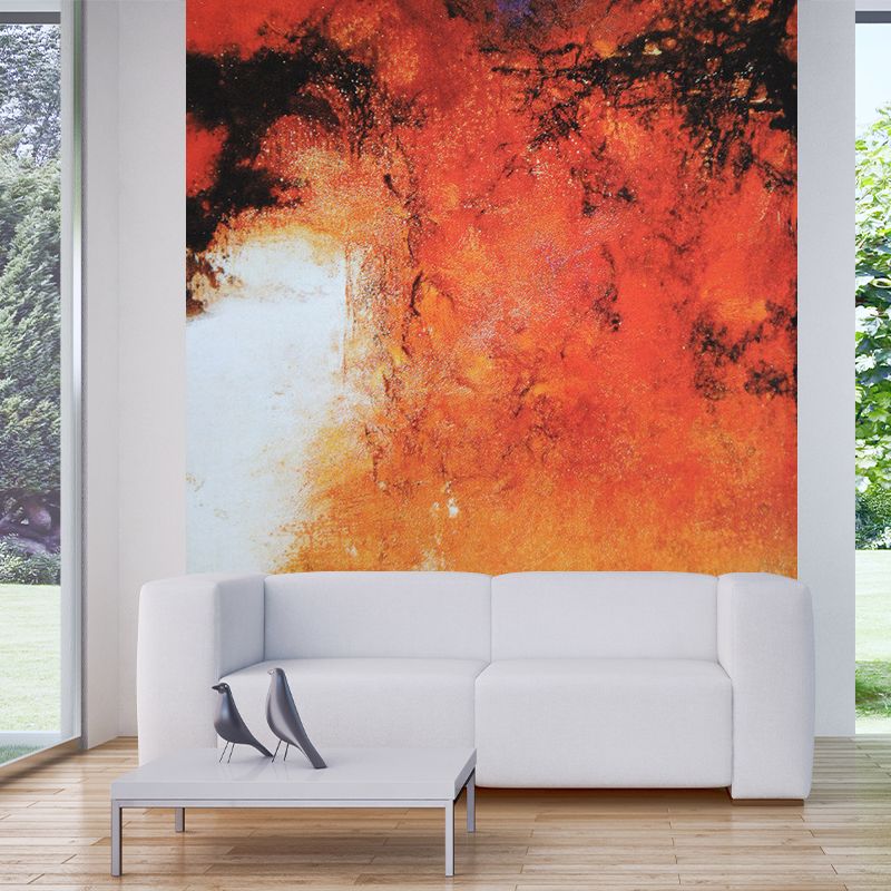 Black-Orange Abstract Wallpaper Mural Artistic Waterproof Wall Covering for Living Room