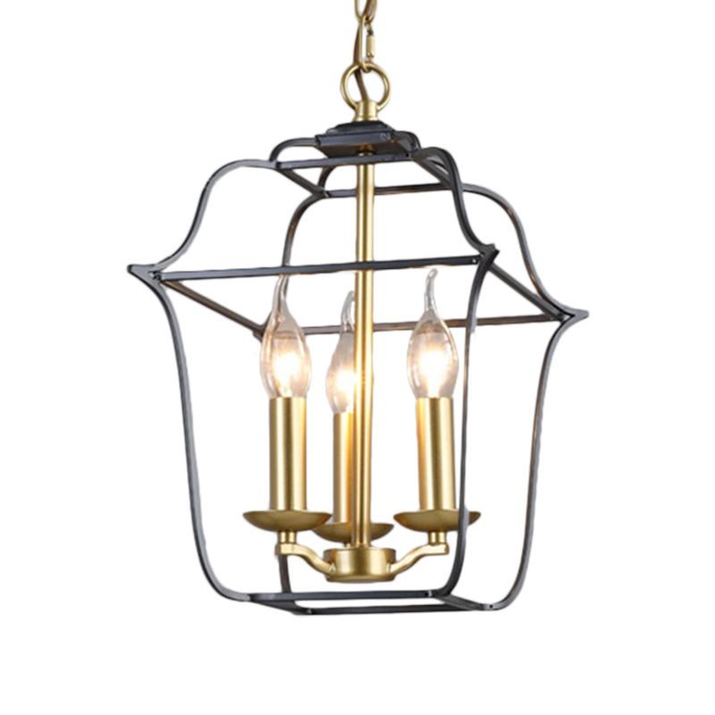 Metal Cage Shade Hanging Pendant Light Traditional Style 3/4 Heads Chandelier Lighting in Gold Finish