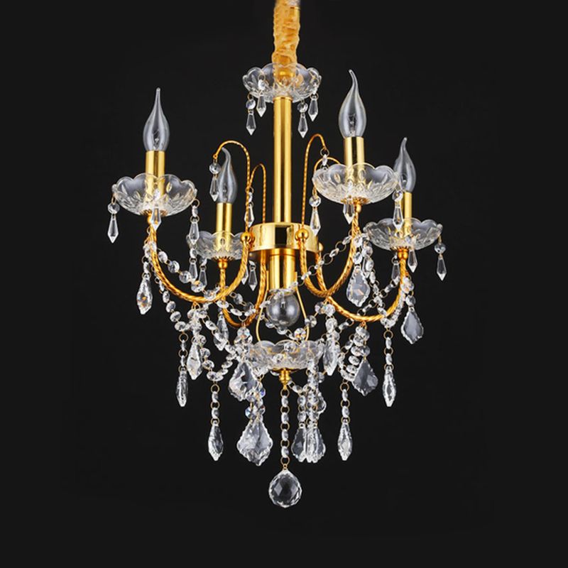 Candelabra eetkamer kroonluchter traditionele metaal 5/7/9 bollen goud hangende lichtkit met swag crystal streng deco