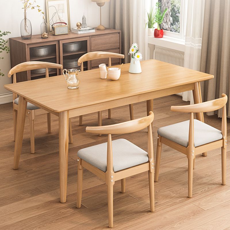 Rectangle 4 Legs Modern Dining Table Wood Color Fixed Table of Solid Wood