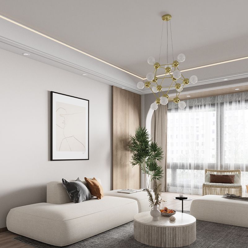 21-Light Contemporary Style Chandelier, Unique Linear Gold Metal Ceiling Light
