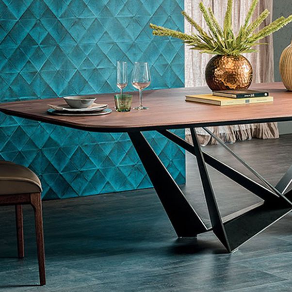 Industrial Solid Wood Table Kitchen Rectangle Dining Table with Black Metal Pedestal Base