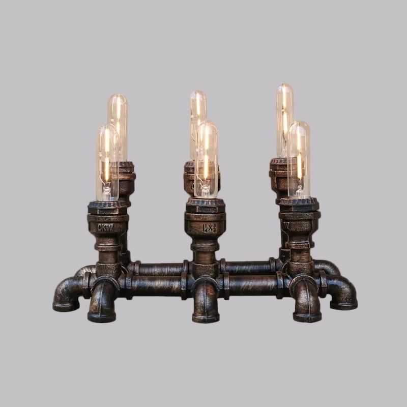 Bronze 2/3 lichten Standingslicht Industrieel Metallic Open bol Tafelverlichting met pijpontwerp voor coffeeshop