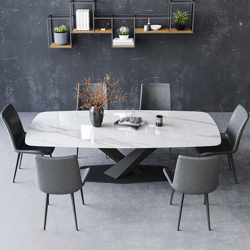Designer Style 1/5/7 Pieces Dining Set Sintered Stone Dining Table with Leather Chairs