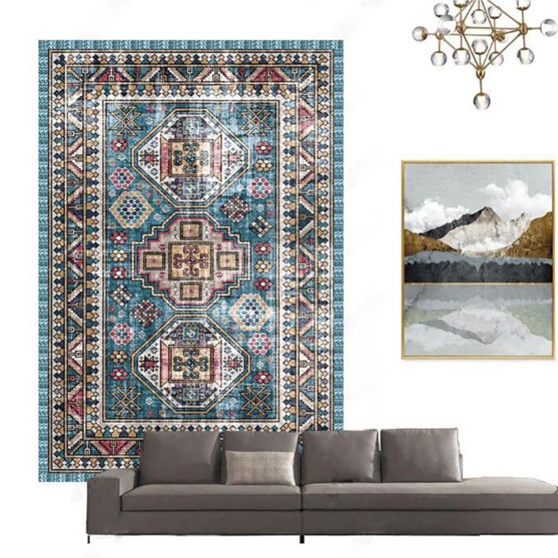Moroccan Medallion Pattern Rug Polyester Indoor Carpet Non-Slip Backing Carpet for Living Room