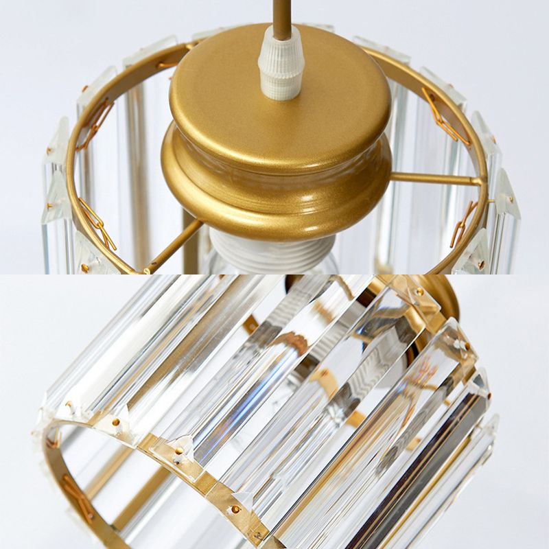 Gold Stairway Cluster Pendant Light in Modern Luxury Style Wrought Iron Hanging Light with Crystal Shade