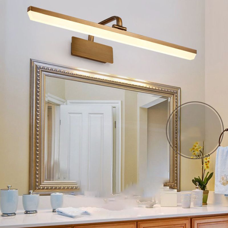 Metal Linear Shape Mirror Wall Light Modern 1 Light Mirror Wall Mount Fixture in Brass