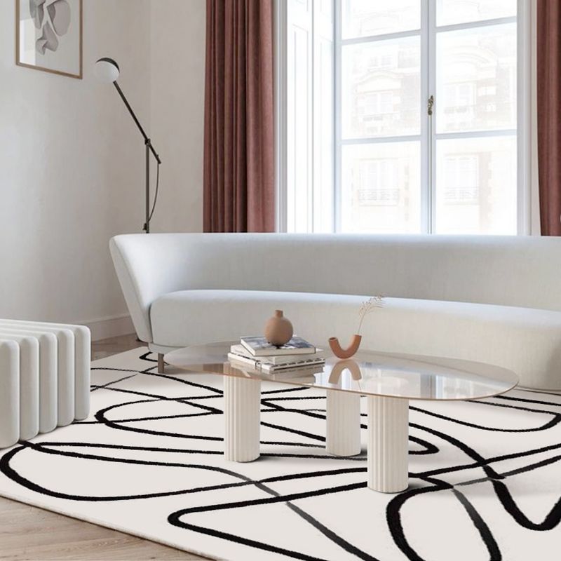 Modern Abstract Print Area Tapijt Wit Polyester Area Tapijt Non-slip achterste Tapijt voor thuisdecoratie