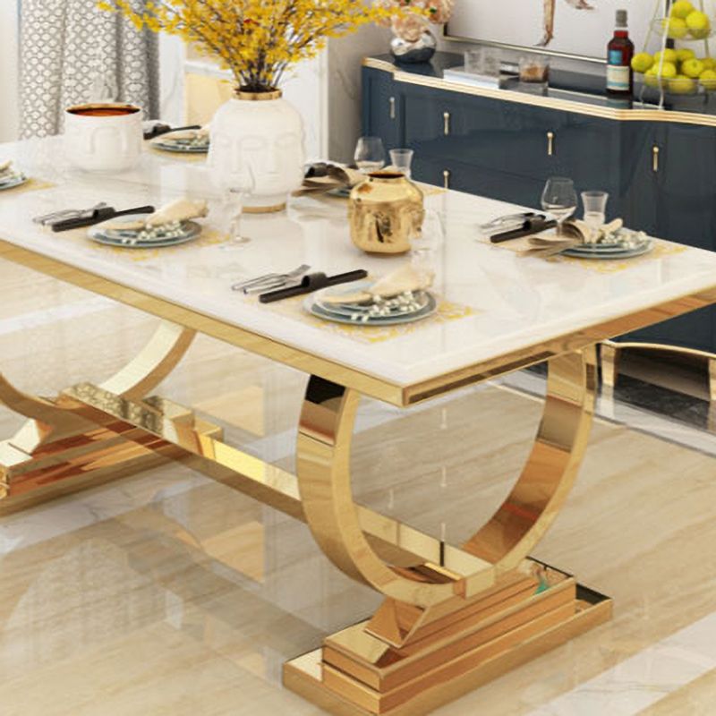 Table à manger rectangulaire bicolore, Table en pierre frittée de luxe avec piédestal