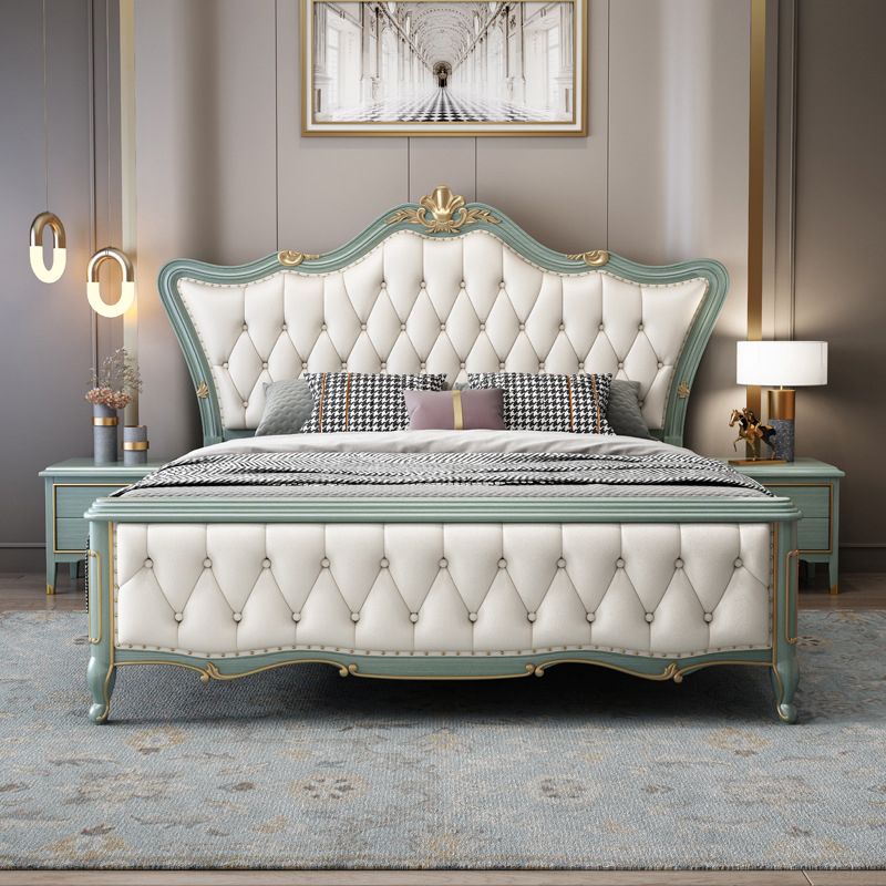 84.65 inch Wide Glam Bed Frame Rubberwood Solid Color Standard Bed with Headboard