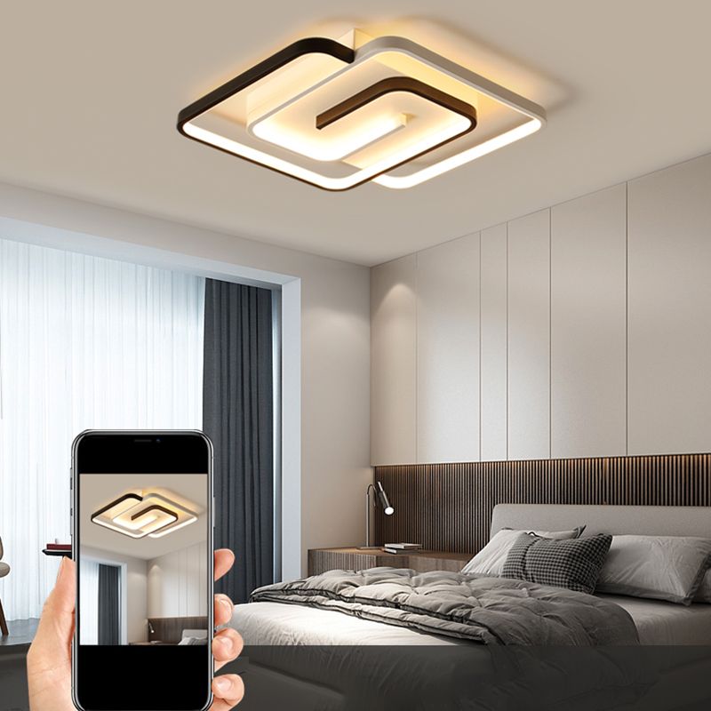 LED Modern Metal Flush Mount Linear Shape Ceiling Light with Acrylic Shade for Bedroom