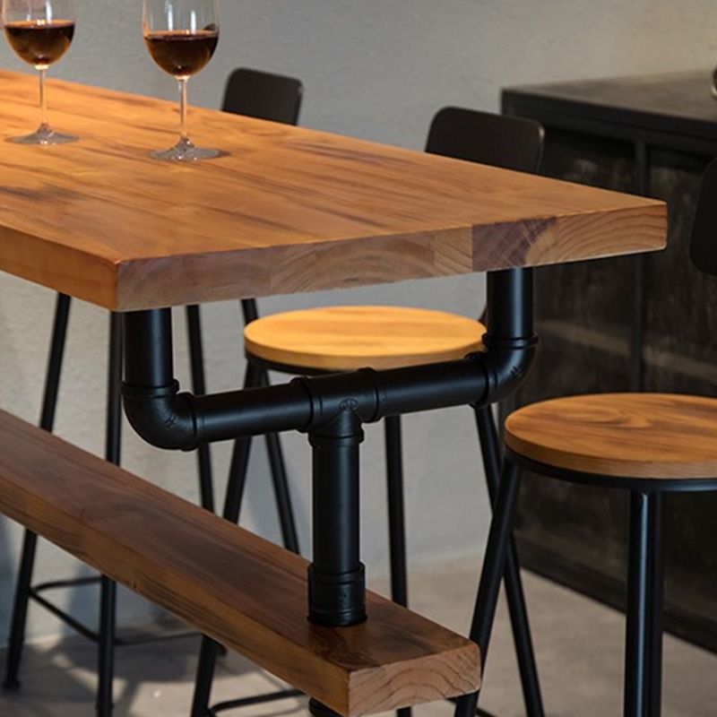 Modern Pub Height Bar Table Rectangle Top Bar Table with Black Base