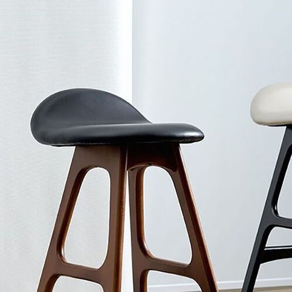 Contemporary Upholstered Faux Leather Bar Stool with Solid Wood Base