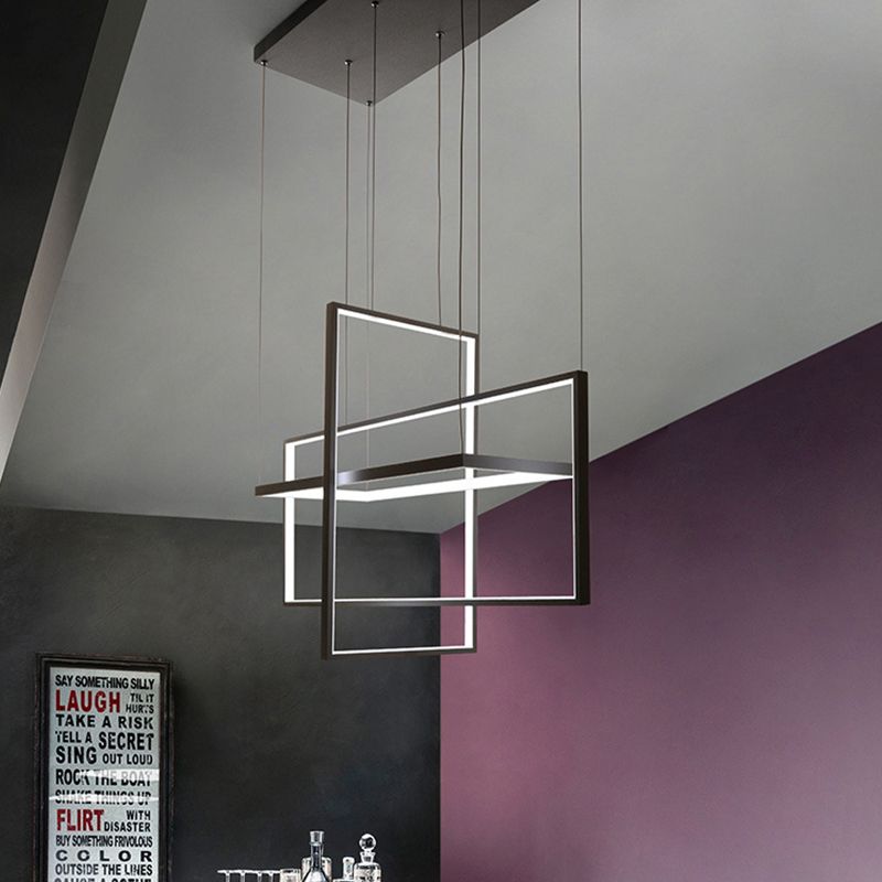 Rettangolo metallo a sospensione del soffitto semplice stile nero Luce isola a led in luce calda/bianca/naturale, larghe 23,5 "/31,5"/38 "