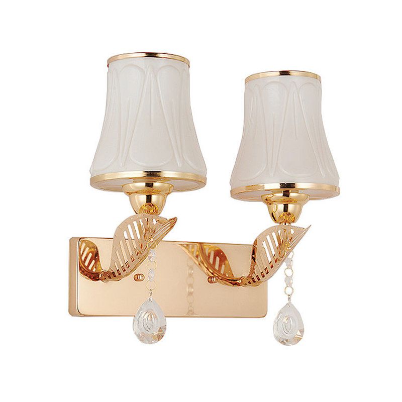 Luz montesa de pared de campana Modernista Vidrst Glass Gold Lighting con caída de cristal
