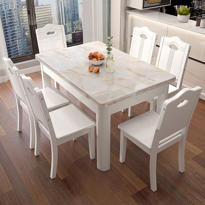 Minimalist Marble Dining Set with Rectangle Table White Dining Set with 4 Legs Base
