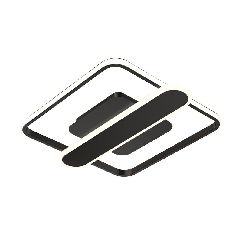 Aluminium dun vierkant frame plafondlamp eigentijds zwart/goud/wit LED inbouwarmatuur met dwarsbalk, 16,5/20,5 inch breed