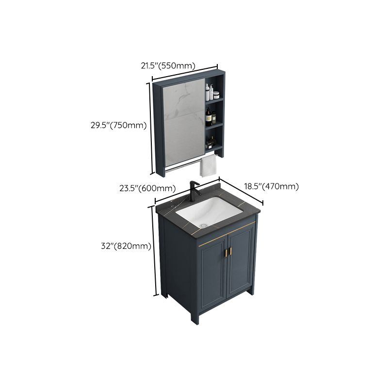 Blue Bathroom Vanity Metal Frame Single Sink Rectangle Mirror Bath Vanity with 2 Doors
