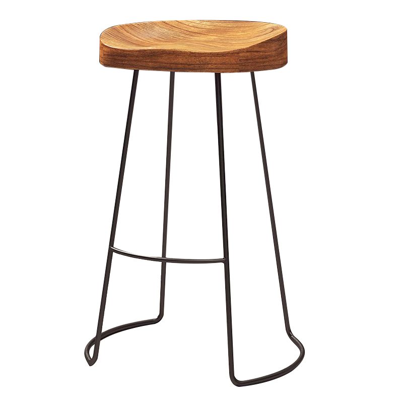 Modern Solid Wood Dining Stools Armless Bar Stools with Metal Base