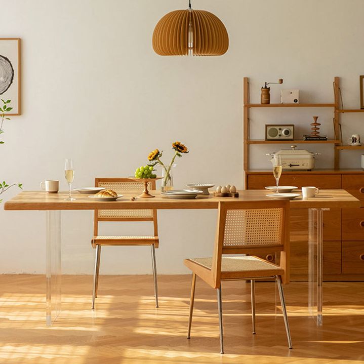 Natural Solid Wood Dining Table Modern Indoor Furniture with Acrylic Double Pedestal Base