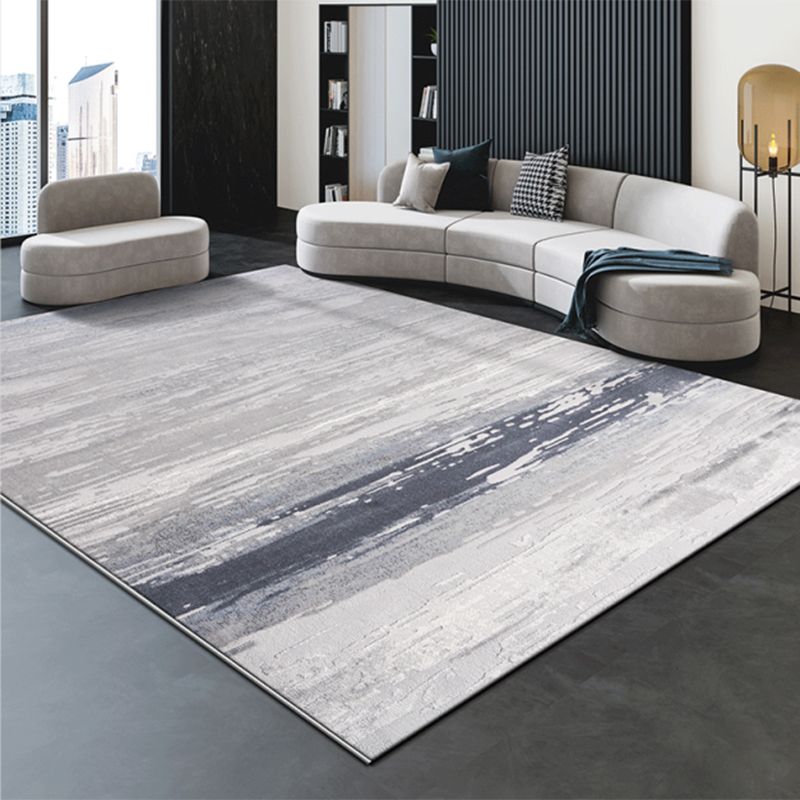 Grey Modern Area Carpet Tie-Dye Pattern Polyester Area Rug Easy Care Washable Rug for Living Room