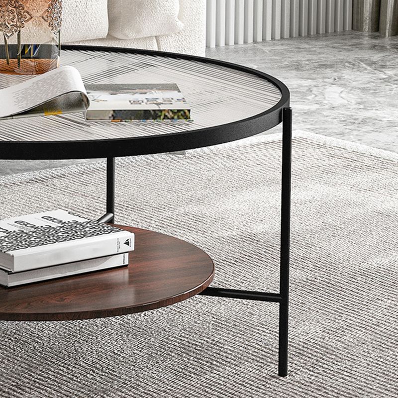 Contemporary Round with Storage Shelf Metal 4 Legs Coffee Table