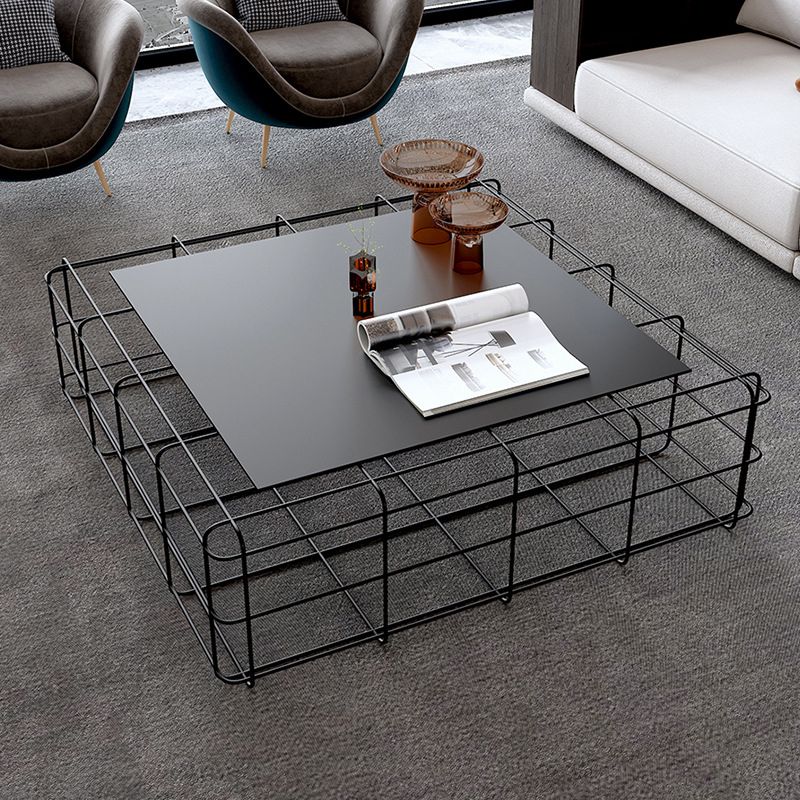 Frame Geometric Coffee Table Mid Century Black Finish Iron Cocktail Table
