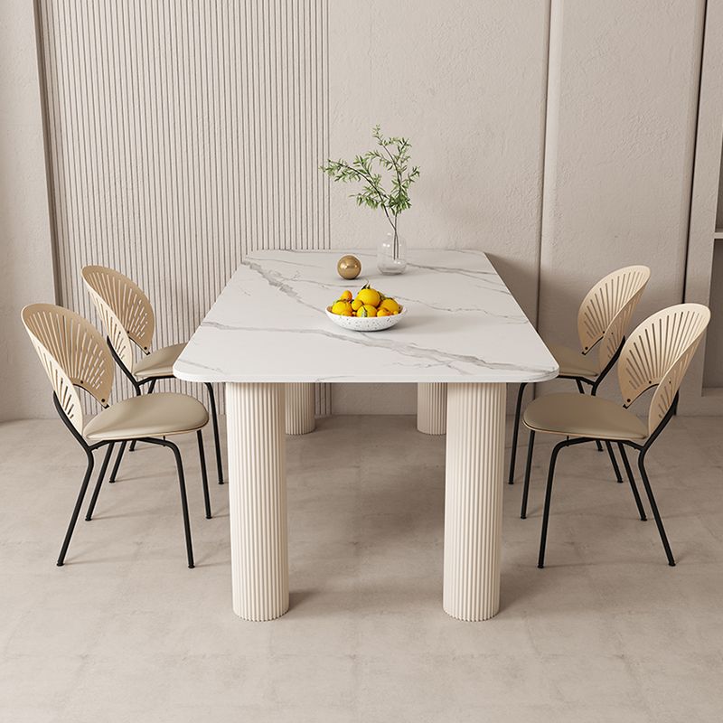 Modern Style 1/4/5/7 Pieces Dining Table Rectangle Stone Furniture in White