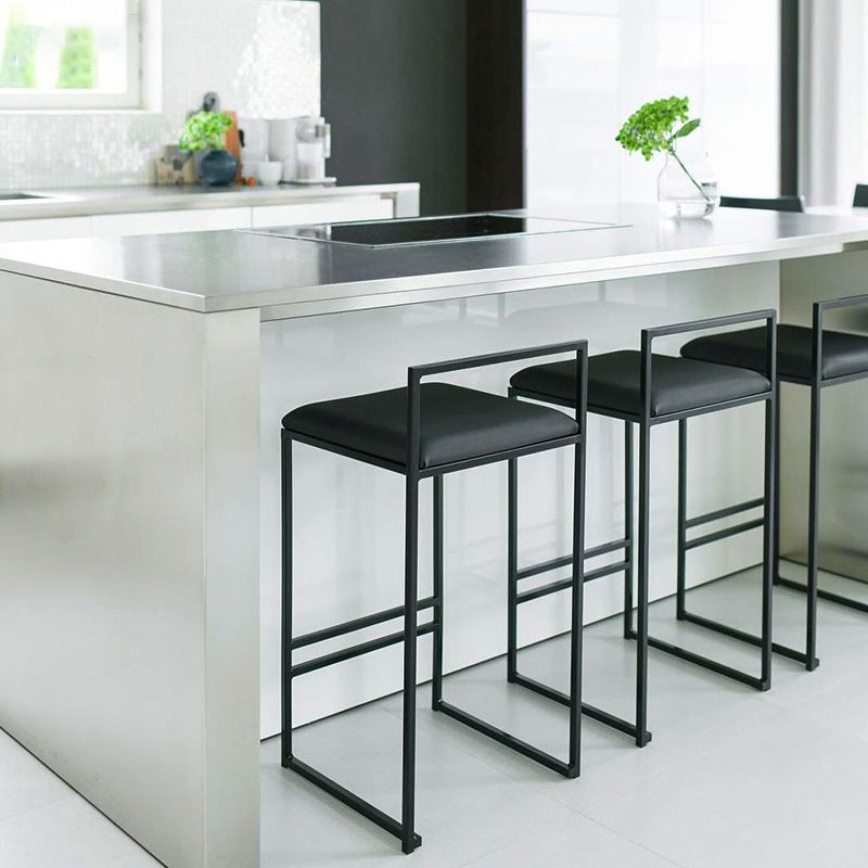 Contemporary Iron Counter Height Stools Low Back Bar Stool with Footrest