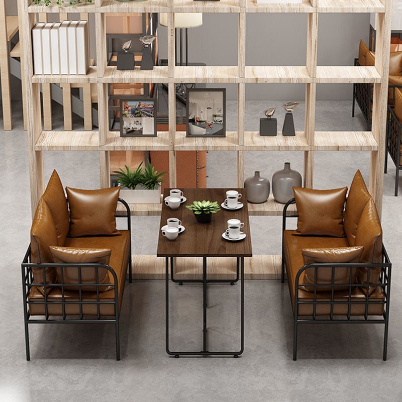 Industrial Tuxedo Arm Sofa with Pillows Seating Leather and Metal