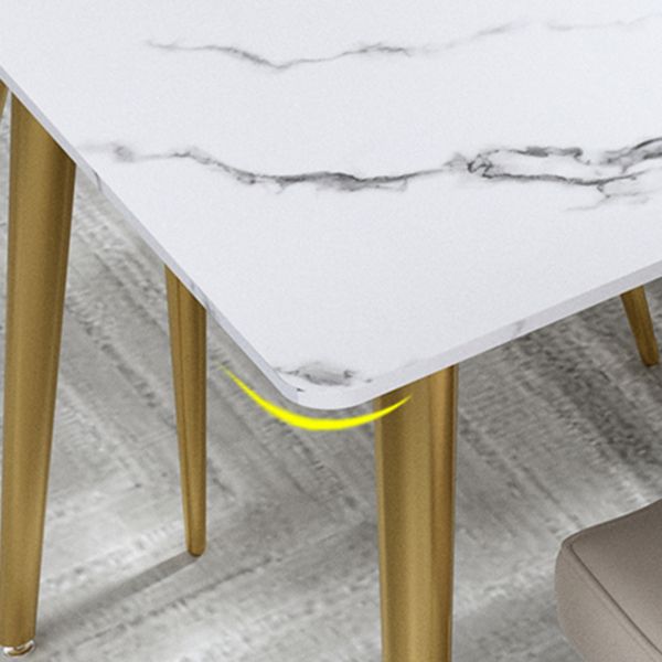 Traditional Luxury Dining Table Rectangle Stone Top White and Gold Table